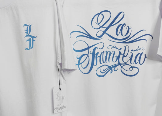 White Blue Reflective La Familia T-Shirt